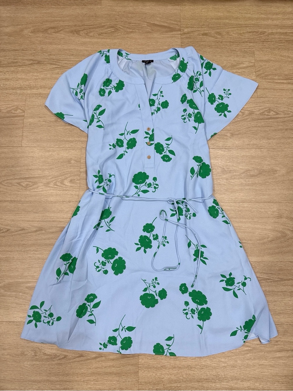 Ann Taylor Light Blue Dress with Green Floral Accent
